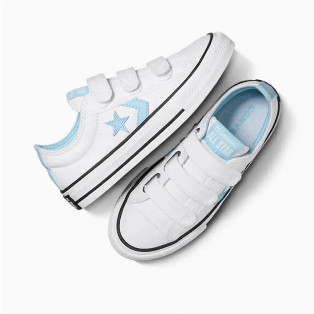 Converse Star Player Kids White/Blue Hook & Loop Low Top Sneakers US 12.5